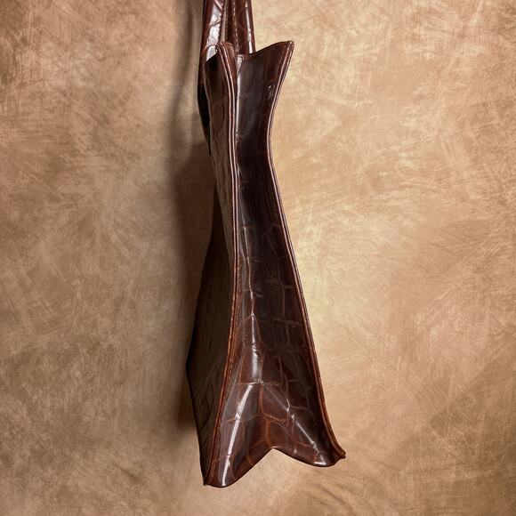 Vintage 90s Ralph Lauren Safari Faux Alligator Leather Embossed Tote Bag Boho - Picture 9 of 10